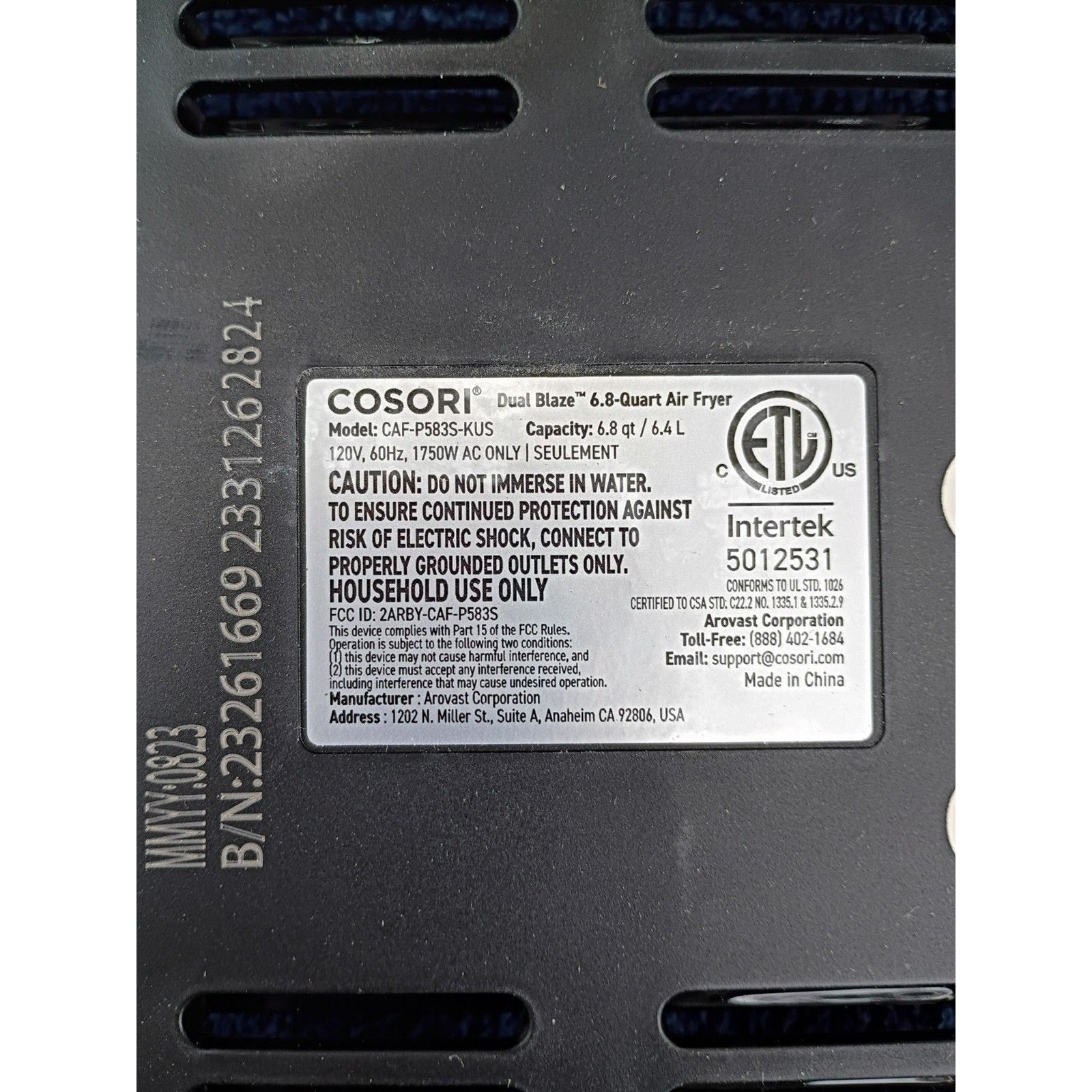 Cosori Dual Blaze 6.8 Quart CAF-P583S-KUS Parts