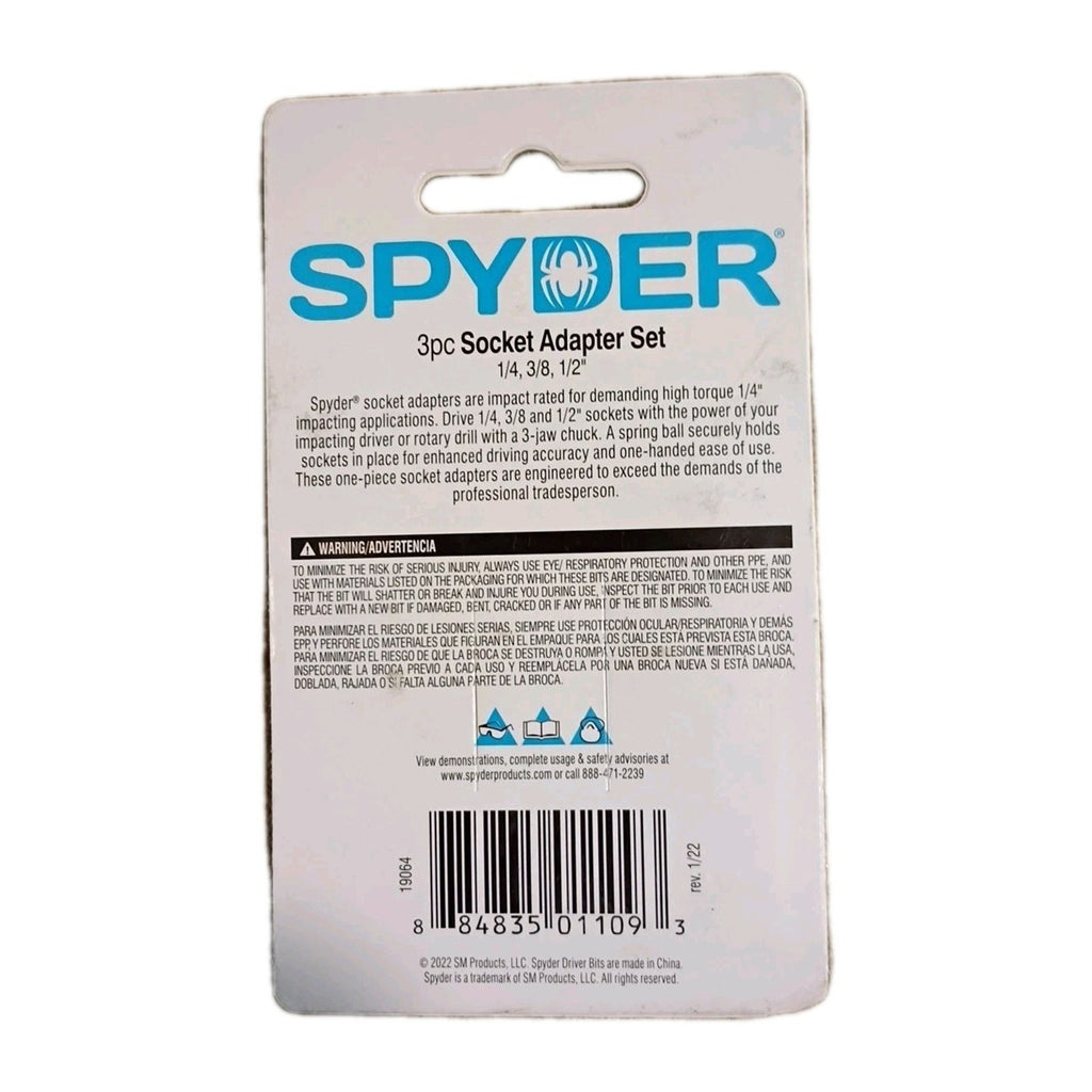 Spyder 19064 Hex 1/4"Drive Socket Adapter Set 3 Piece