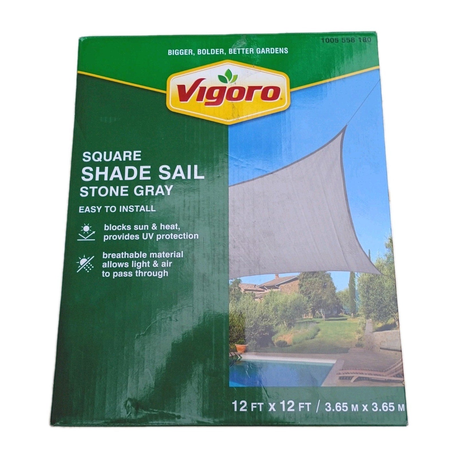 Vigoro 12 ft x 12 ft Grey Square Shade Sail Canopy Fabric Used Great Shape 002