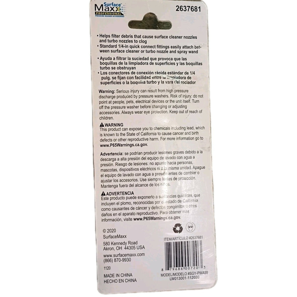 SurfaceMaxx 1/4-in Quick Connect Brass Filter Pressure Washer Attachment 4500 PS