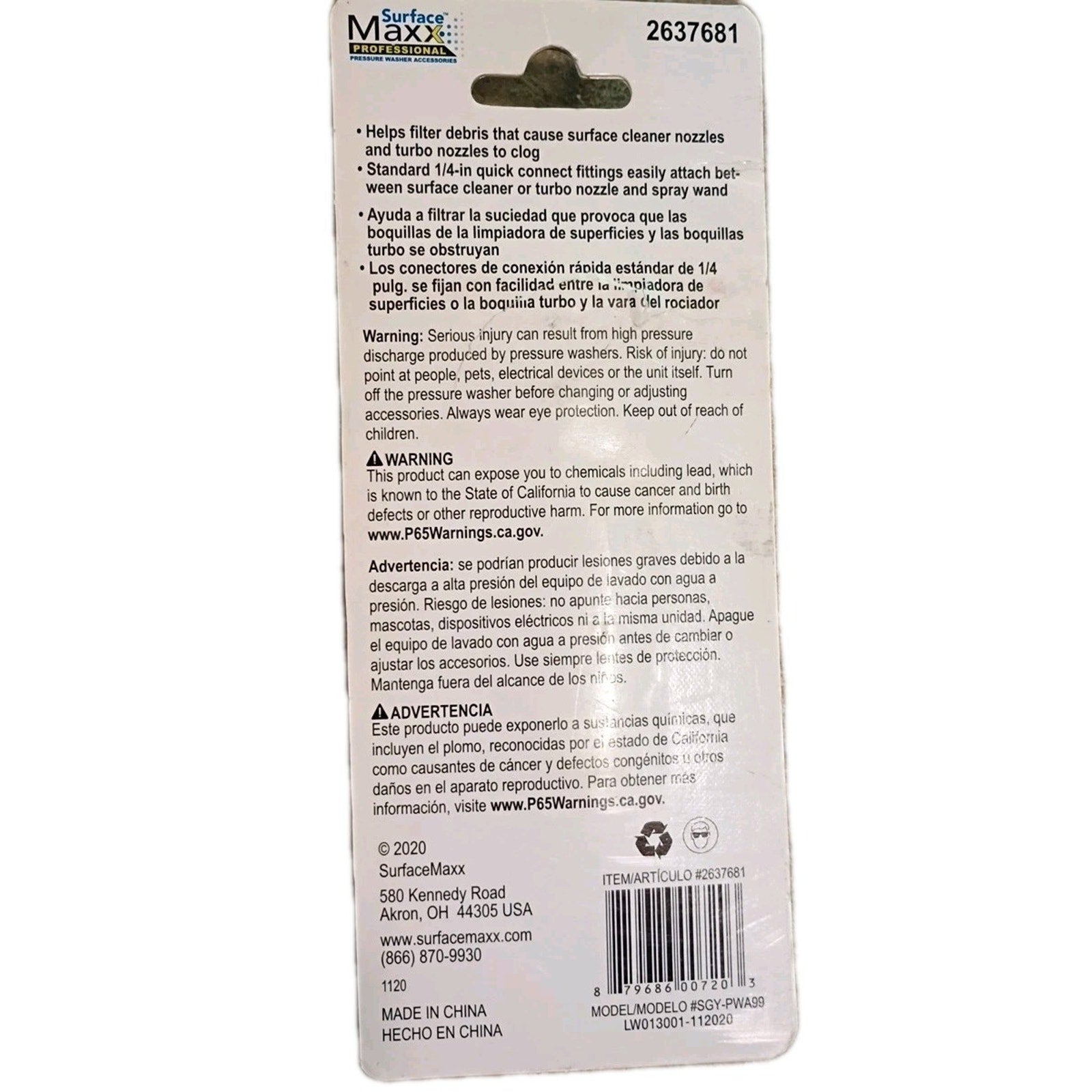 SurfaceMaxx 1/4-in Quick Connect Brass Filter Pressure Washer Attachment 4500 PS