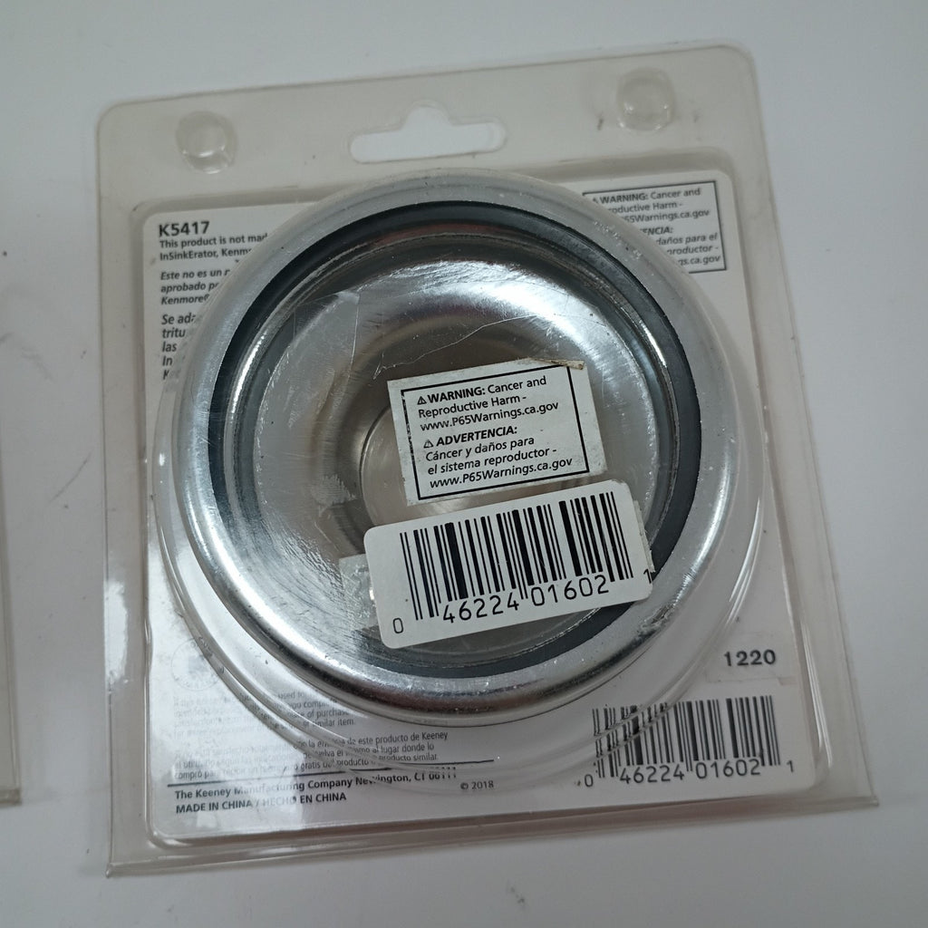 Two (2) Keeney K5417 Stainless Steel Garbage Disposal Flange and Stopper, Chrome