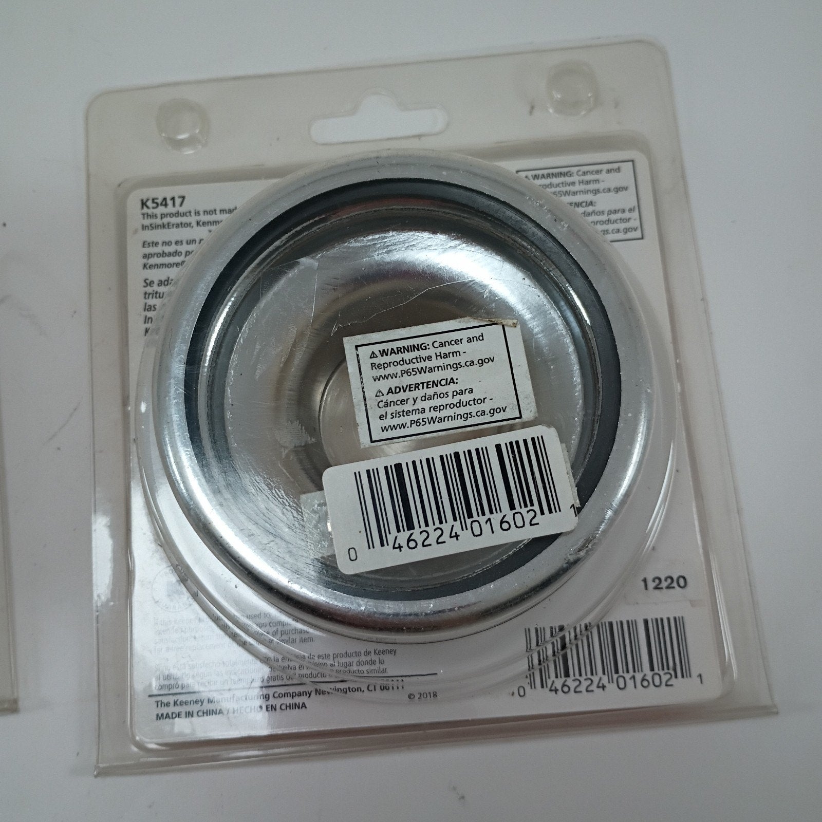 Two (2) Keeney K5417 Stainless Steel Garbage Disposal Flange and Stopper, Chrome