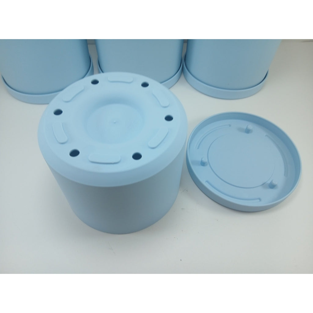 4 6" Plastic Planter for Indoor Plants with Drainage Hole & Saucer, Misty Blue