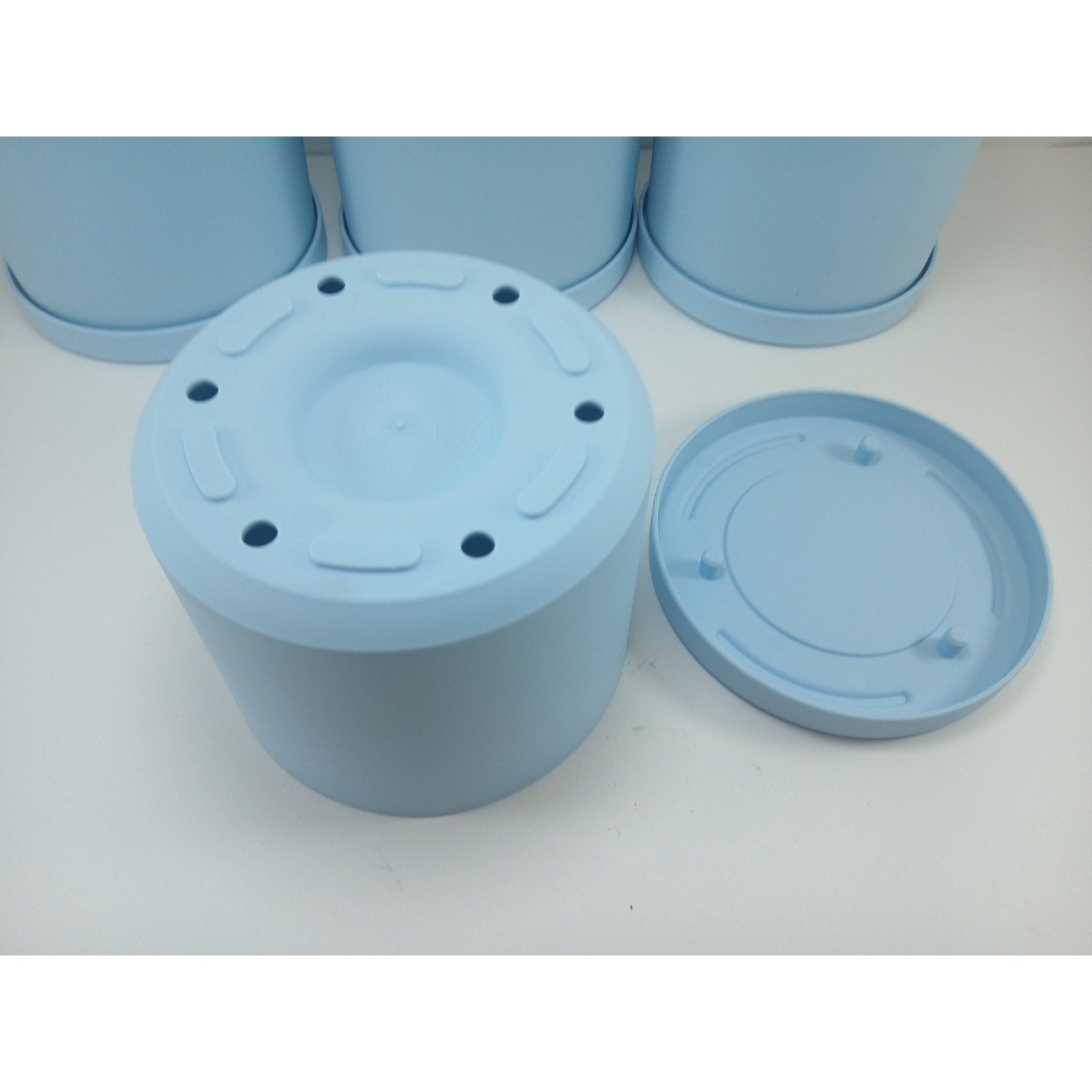 4 6" Plastic Planter for Indoor Plants with Drainage Hole & Saucer, Misty Blue