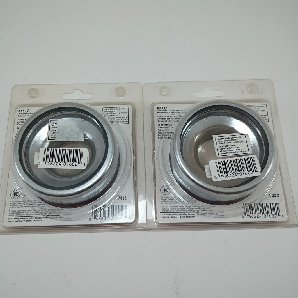 Two (2) Keeney K5417 Stainless Steel Garbage Disposal Flange and Stopper, Chrome
