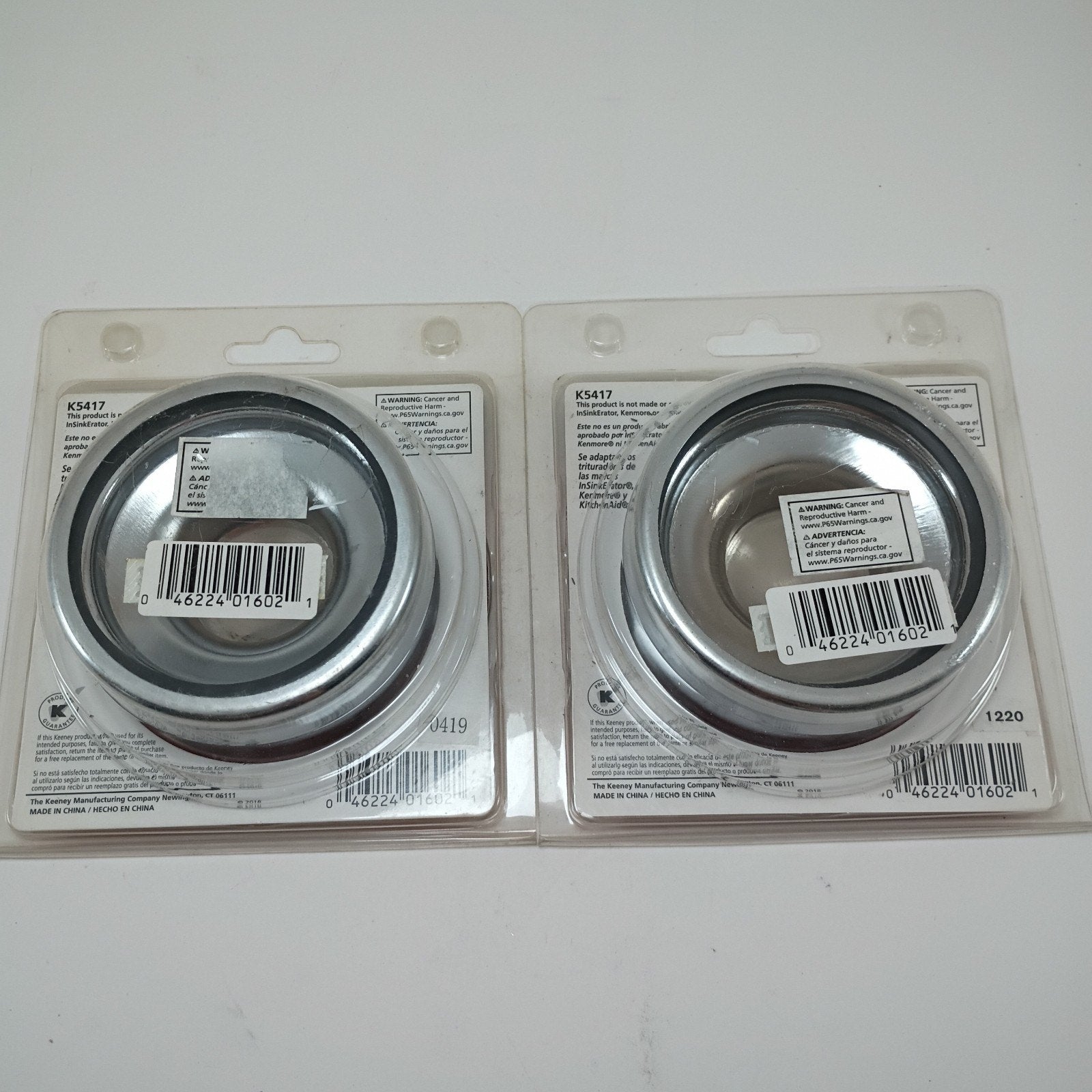 Two (2) Keeney K5417 Stainless Steel Garbage Disposal Flange and Stopper, Chrome