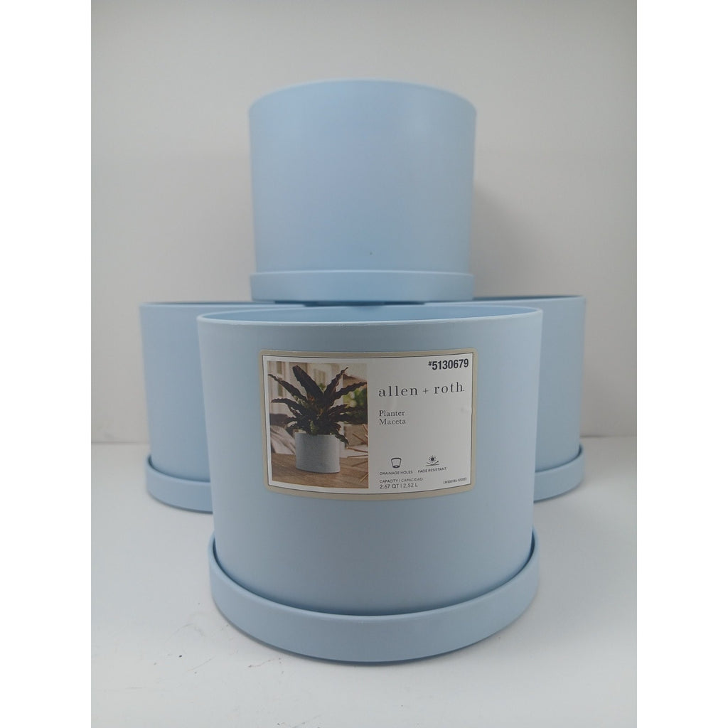 4 6" Plastic Planter for Indoor Plants with Drainage Hole & Saucer, Misty Blue