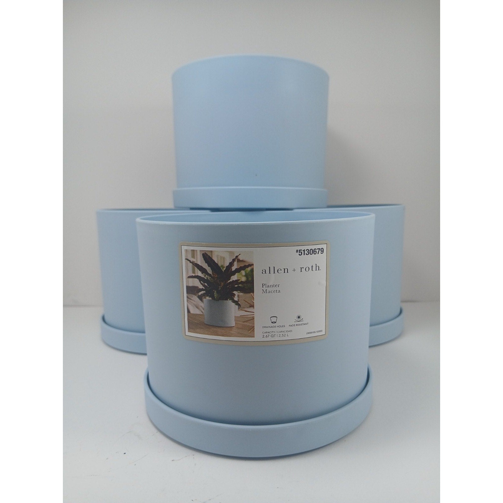 4 6" Plastic Planter for Indoor Plants with Drainage Hole & Saucer, Misty Blue