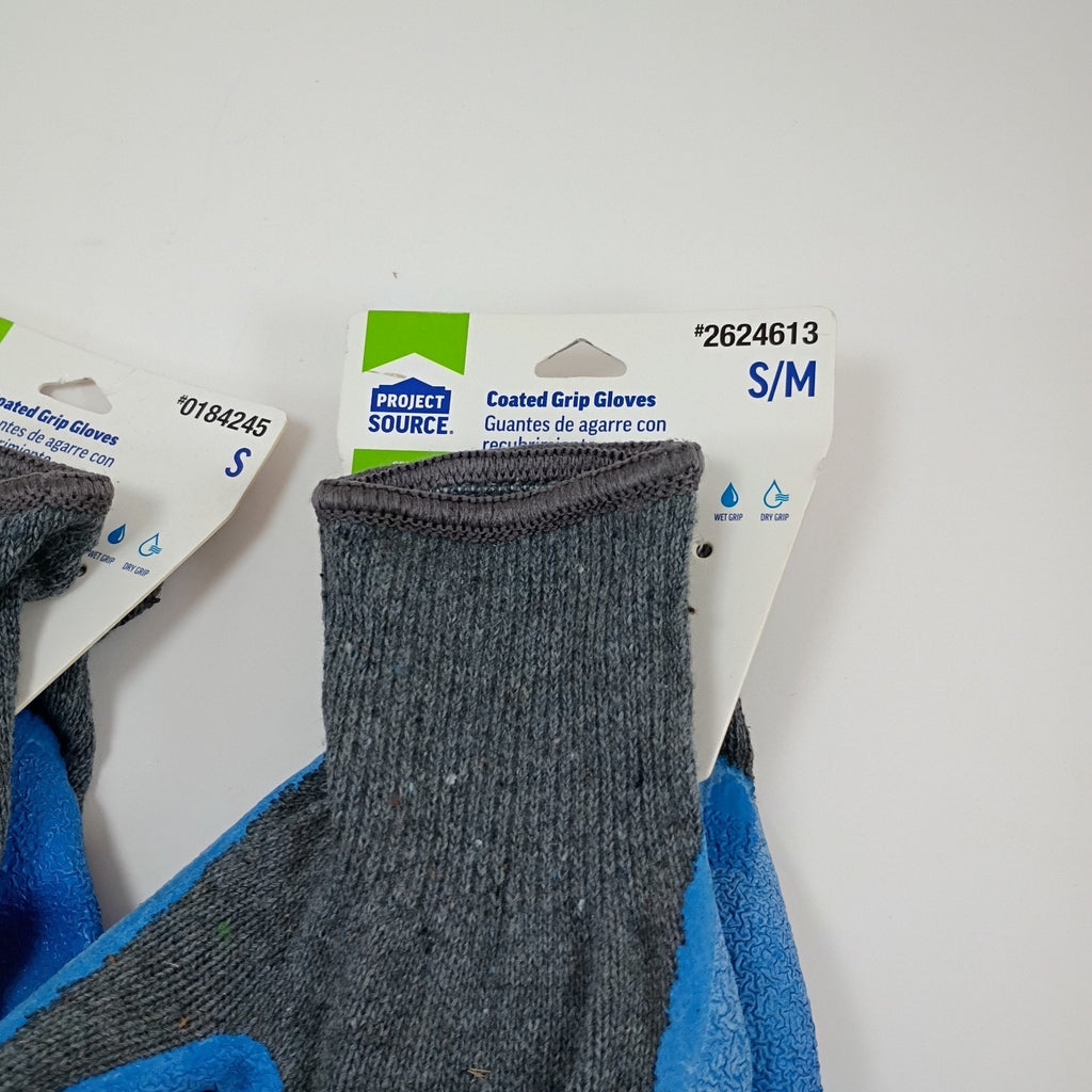 3 Pairs Project Source Coated Grip Gloves Small 0184245 New Blue And Grey