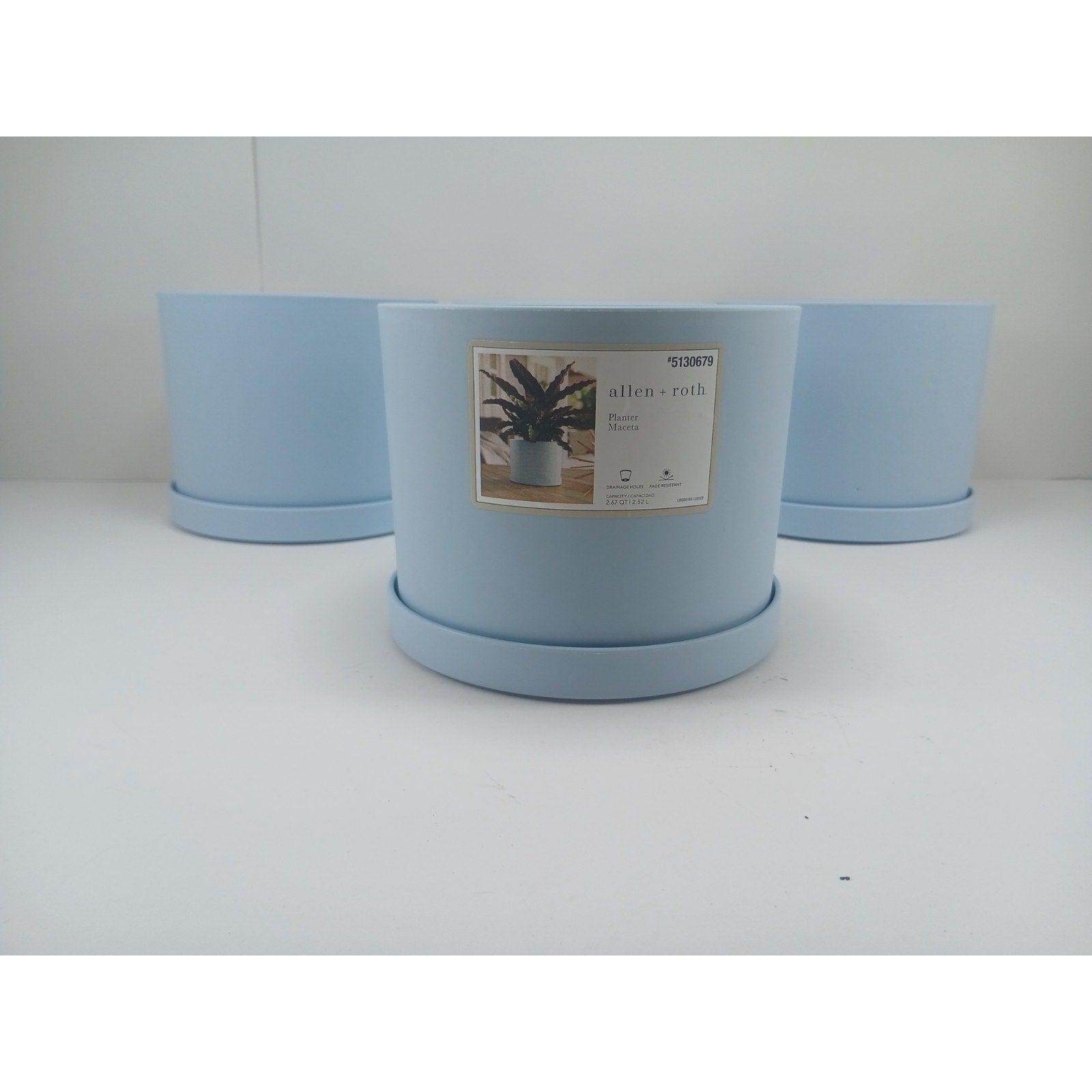 4 6" Plastic Planter for Indoor Plants with Drainage Hole & Saucer, Misty Blue