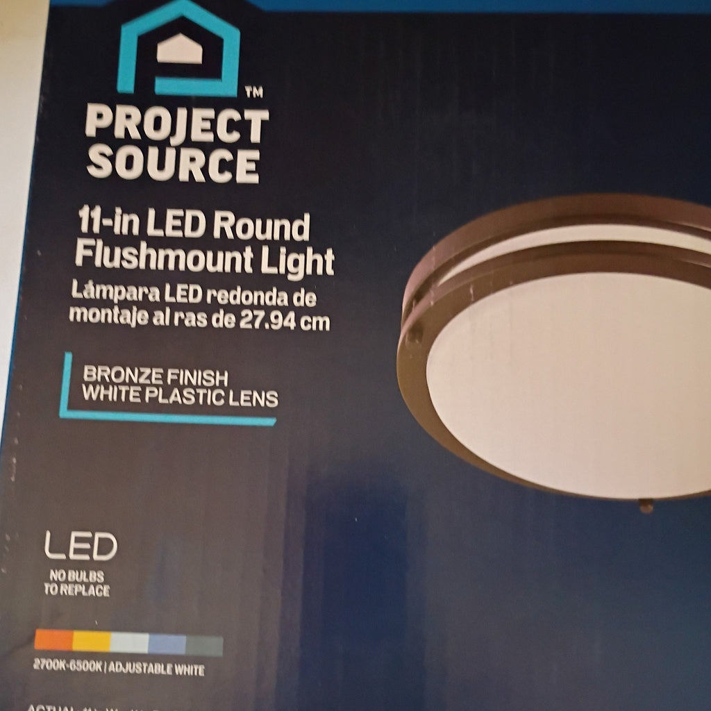 Project Source 11 In Led Round Bronze Finish White Globe