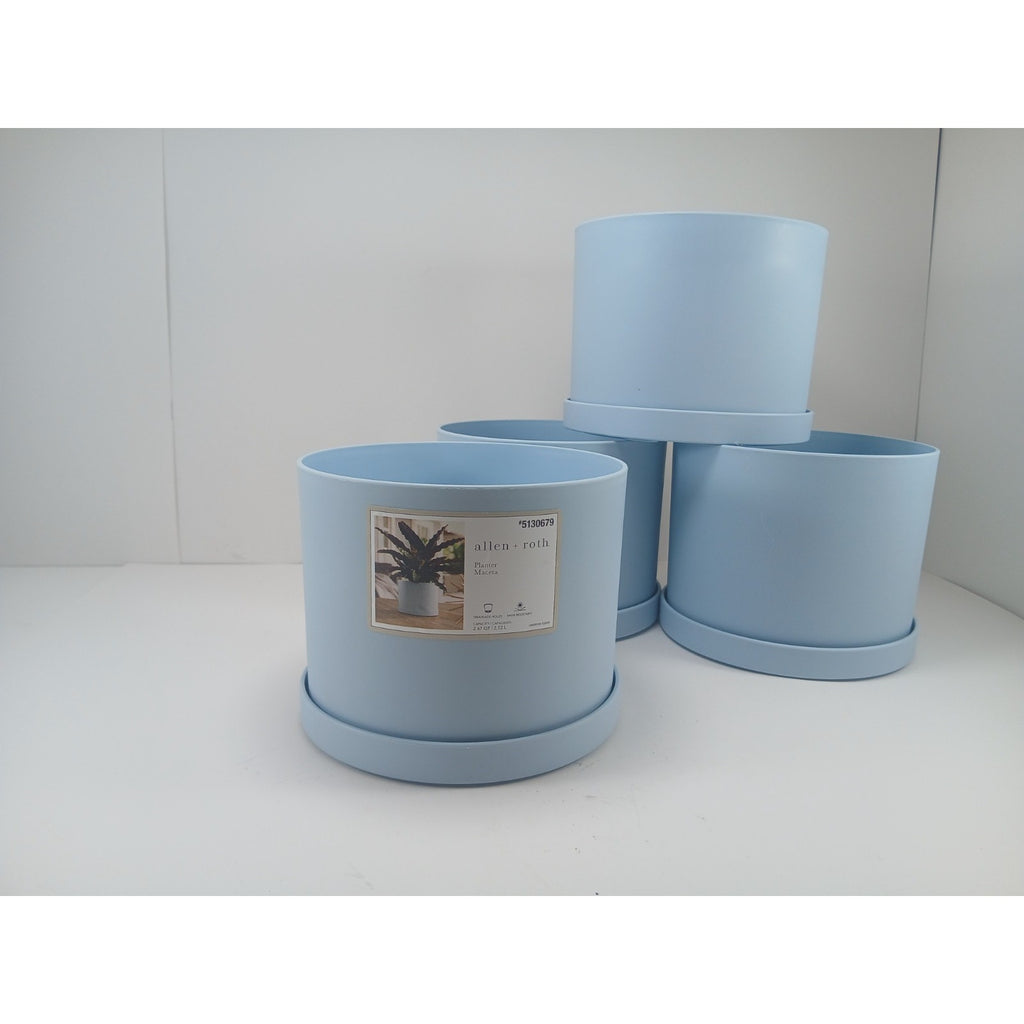 4 6" Plastic Planter for Indoor Plants with Drainage Hole & Saucer, Misty Blue