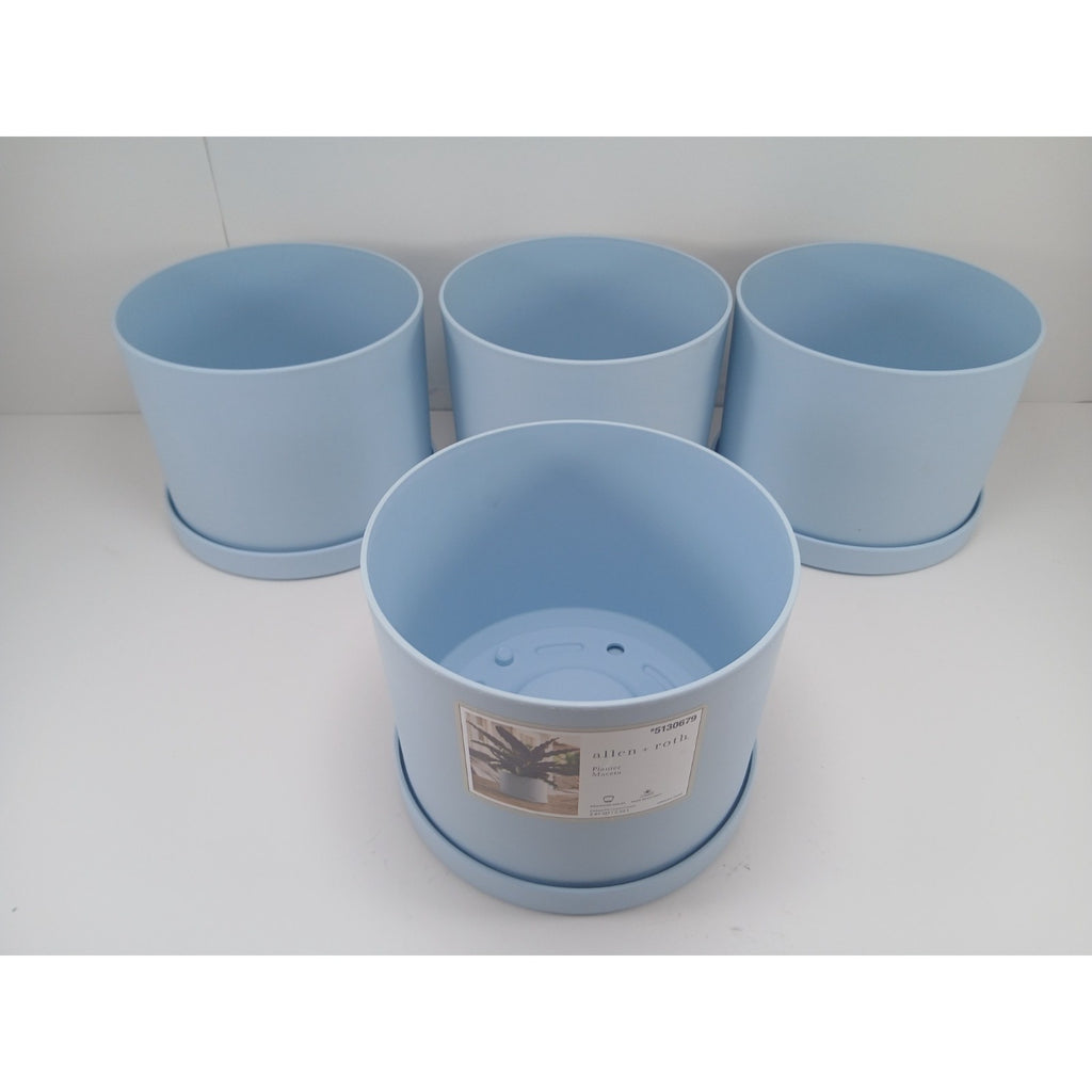 4 6" Plastic Planter for Indoor Plants with Drainage Hole & Saucer, Misty Blue