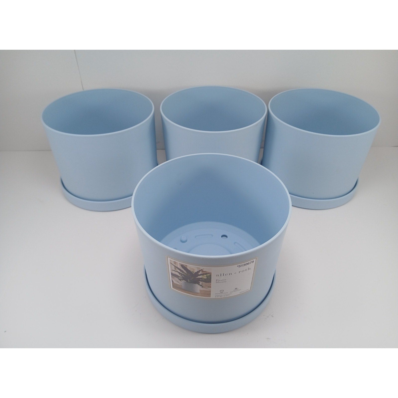 4 6" Plastic Planter for Indoor Plants with Drainage Hole & Saucer, Misty Blue