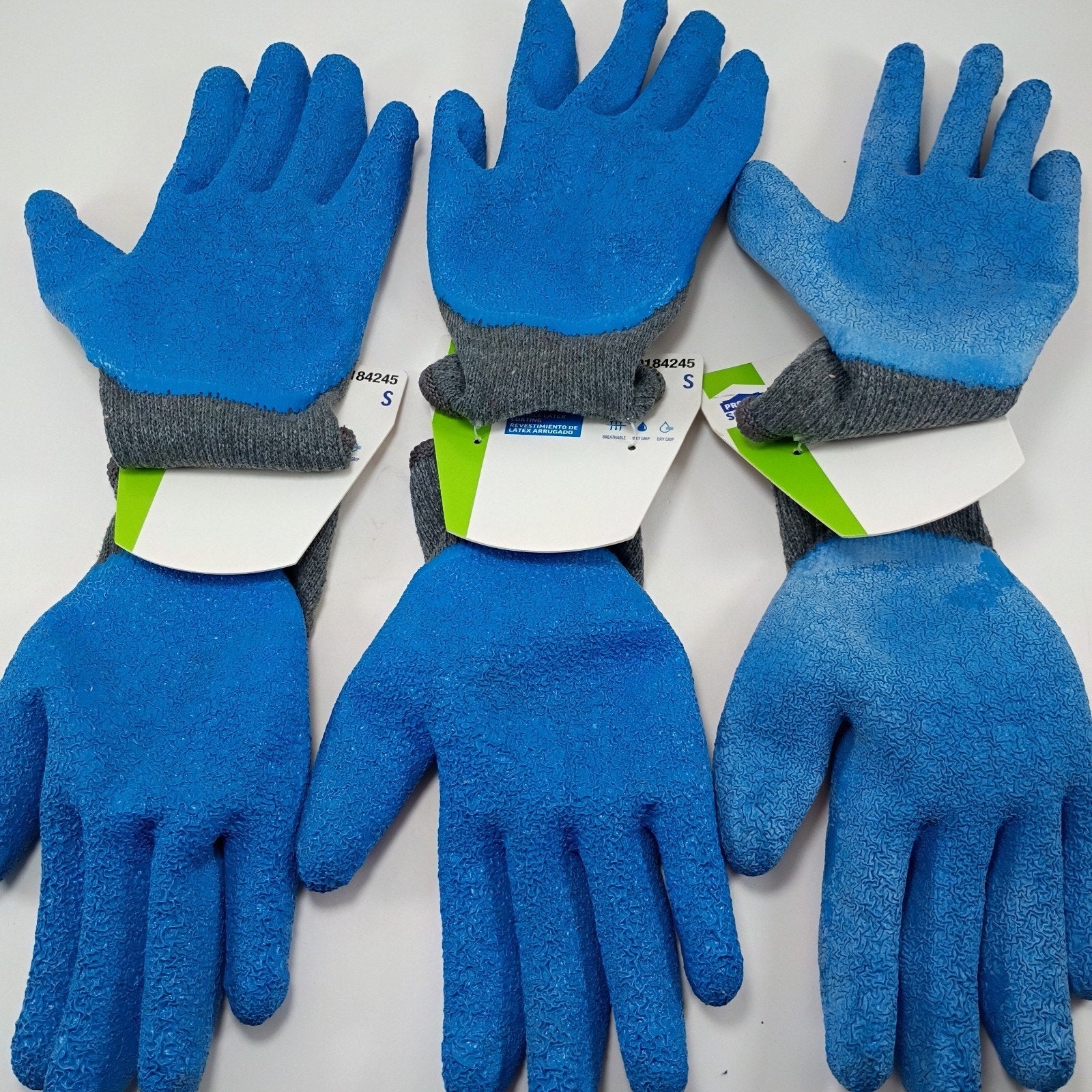 3 Pairs Project Source Coated Grip Gloves Small 0184245 New Blue And Grey