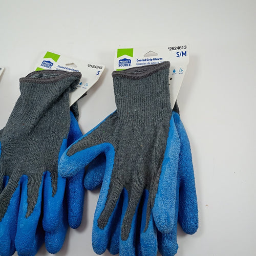 3 Pairs Project Source Coated Grip Gloves Small 0184245 New Blue And Grey