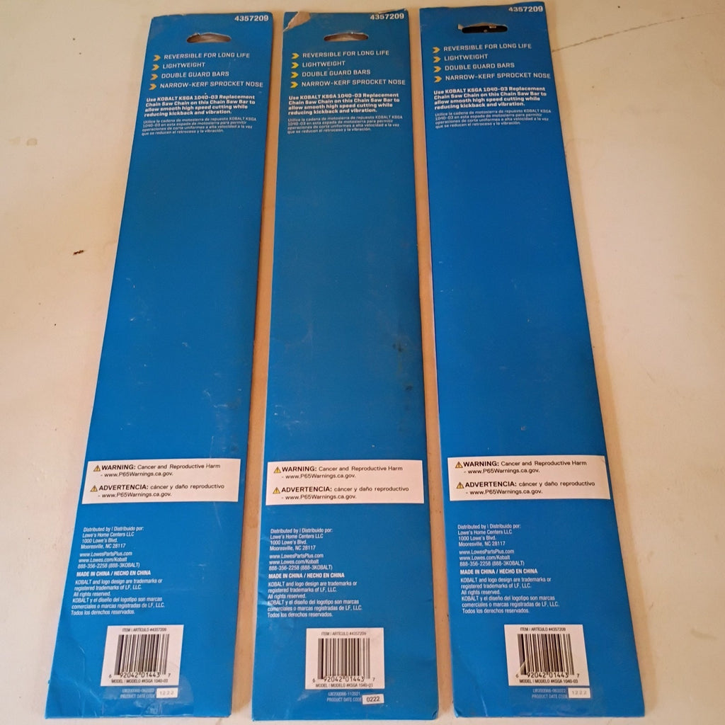 Kobalt 14" Replacement Chainsaw Bar 40V Max Pack of 3, Model 4357209 NEW