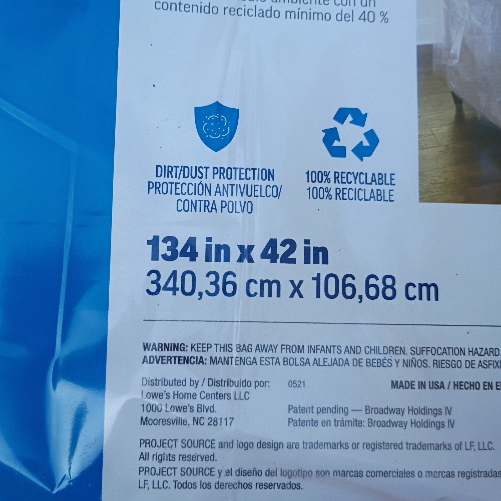 Project Source Sofa/Furniture Cover – 134" x 42" Protective Plastic Cover
