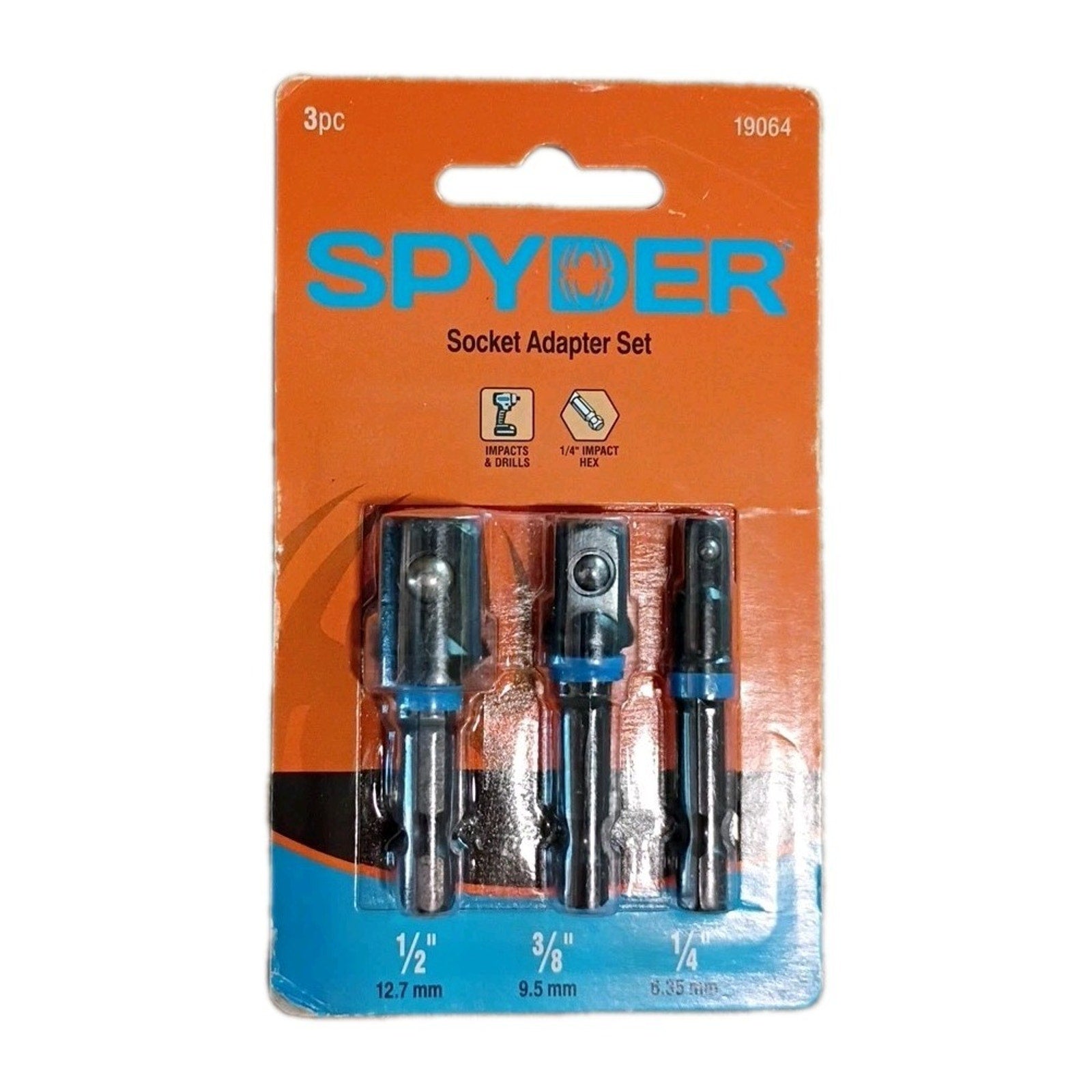 Spyder 19064 Hex 1/4"Drive Socket Adapter Set 3 Piece