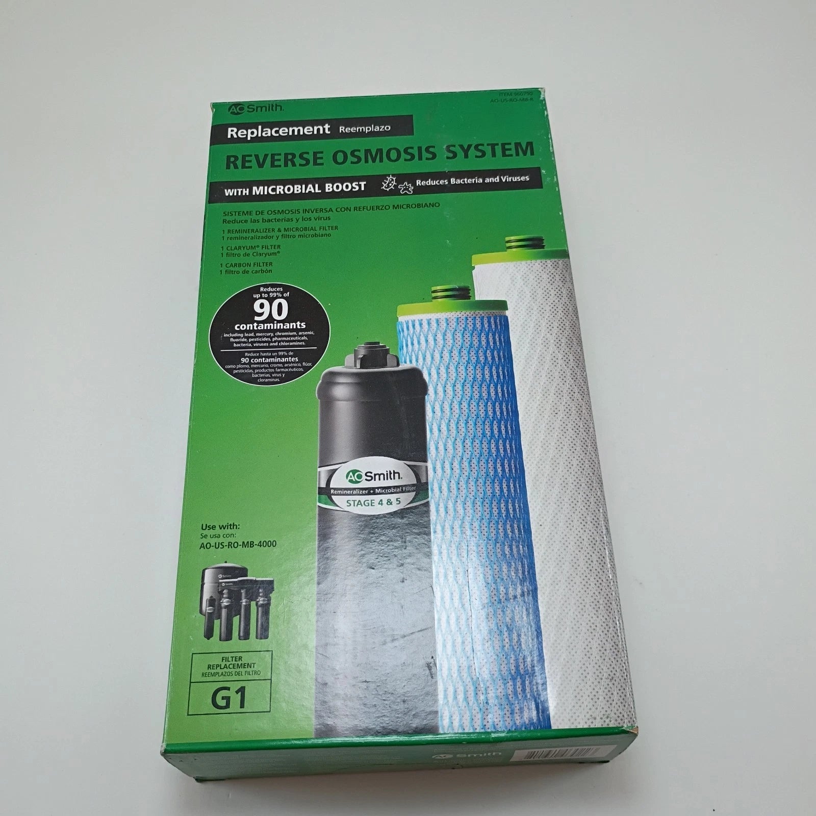 AO Smith AOUSROMBR Reverse Osmosis Water Filter Replacement Kit G1 4-Stage New