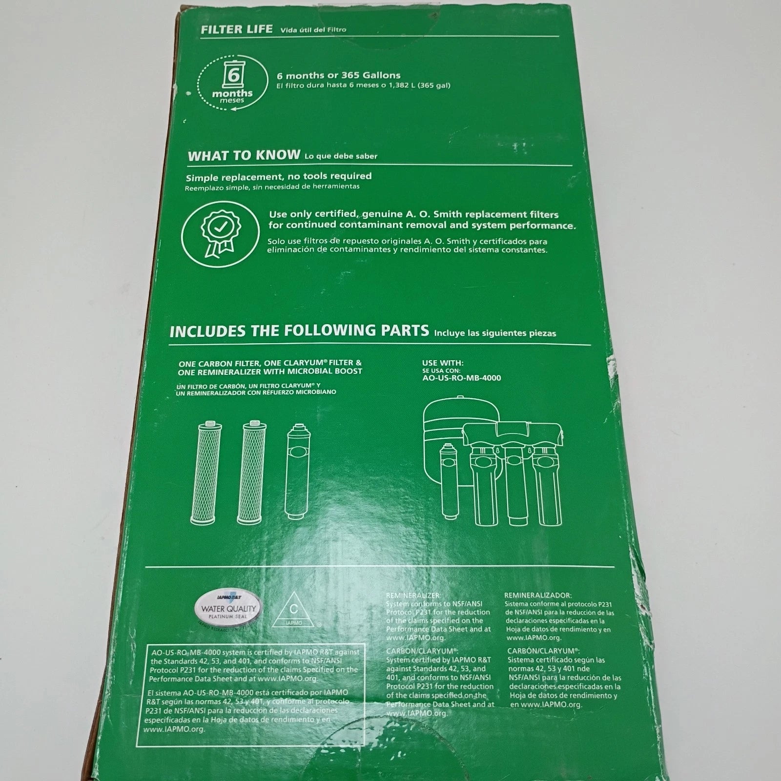 AO Smith AOUSROMBR Reverse Osmosis Water Filter Replacement Kit G1 4-Stage New