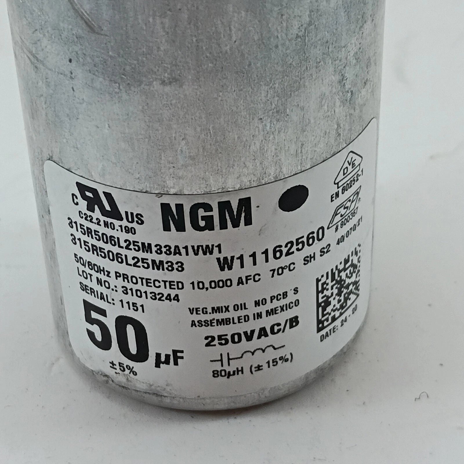 Genuine OEM Whirlpool Washing Machine Capacitor Part W22162560 Motor Start